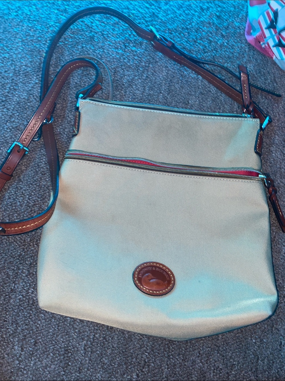 Dooney & Bourke Tan Crossbody with Brown Leather Trim